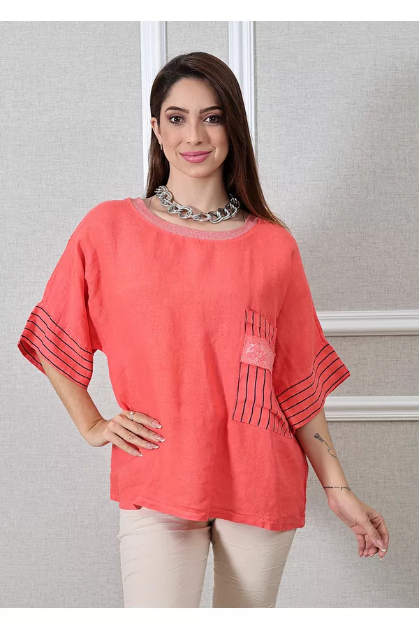 Bata Clara Linho Italiano Coral - Loja Linho Italiano