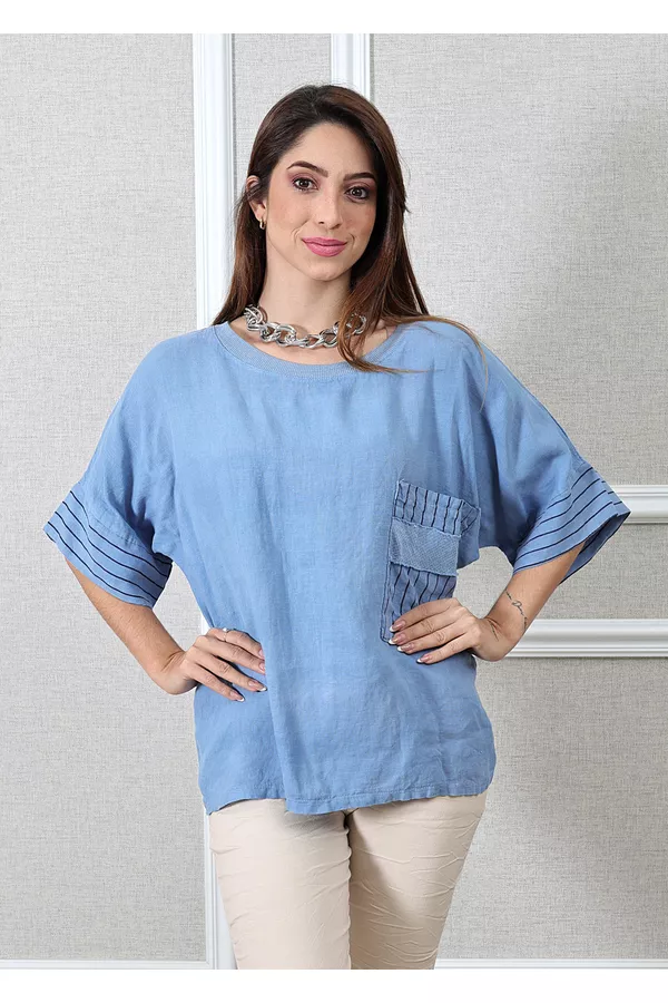 Bata Clara Linho Italiano Azul Hortência - Loja Linho Italiano