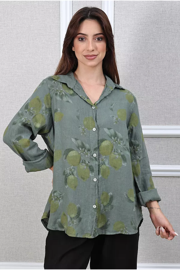 Camisa Loraine Linho Italiano Verde Militar - Loja Linho Italiano