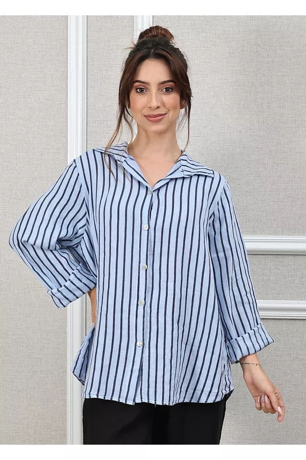 Camisa Monica Linho Italiano Azul Hortência - Loja Linho Italiano