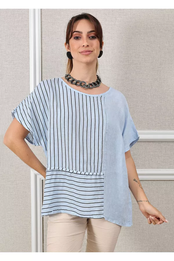 Bata Emma Linho Italiano Azul Bebe - Loja Linho Italiano