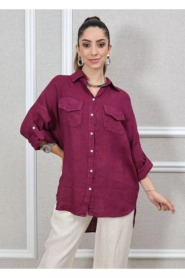 Camisa Clássica Linho Italiano Bordô - Loja Linho Italiano