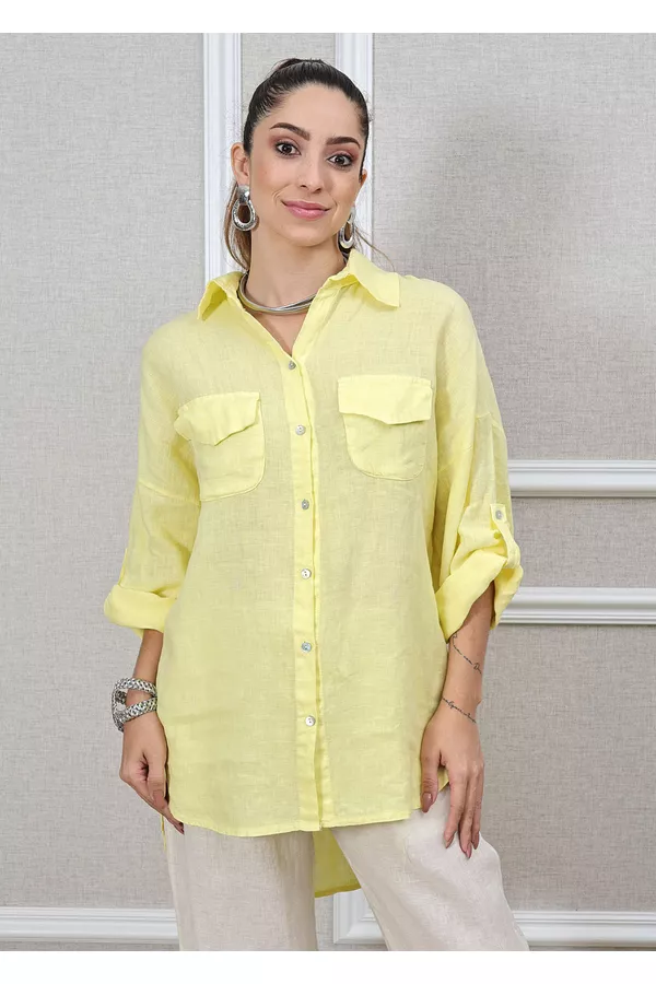Camisa Clássica Linho Italiano Amarelo Mantega - Loja Linho Italiano