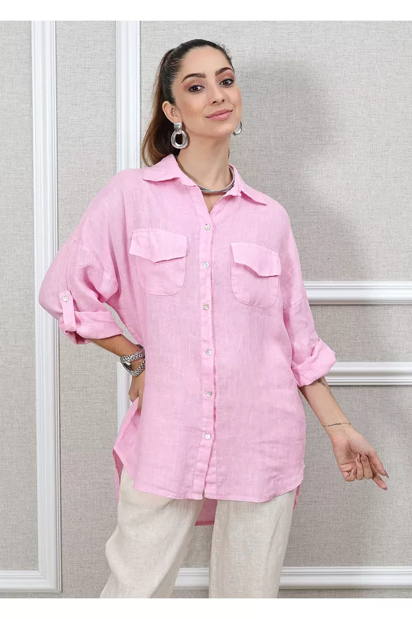 Camisa Clássica Linho Italiano Rosa Bebe - Loja Linho Italiano