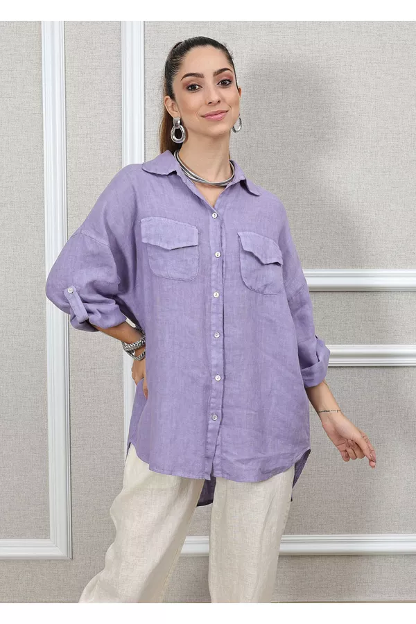 Camisa Clássica Linho Italiano Lilás - Loja Linho Italiano