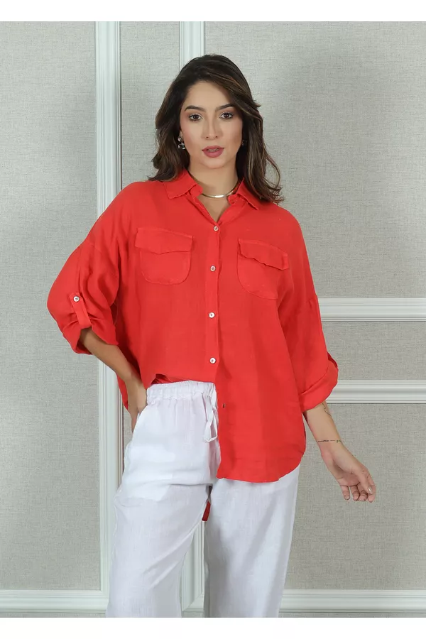 Camisa Clássica Linho Italiano Vermelha - Loja Linho Italiano