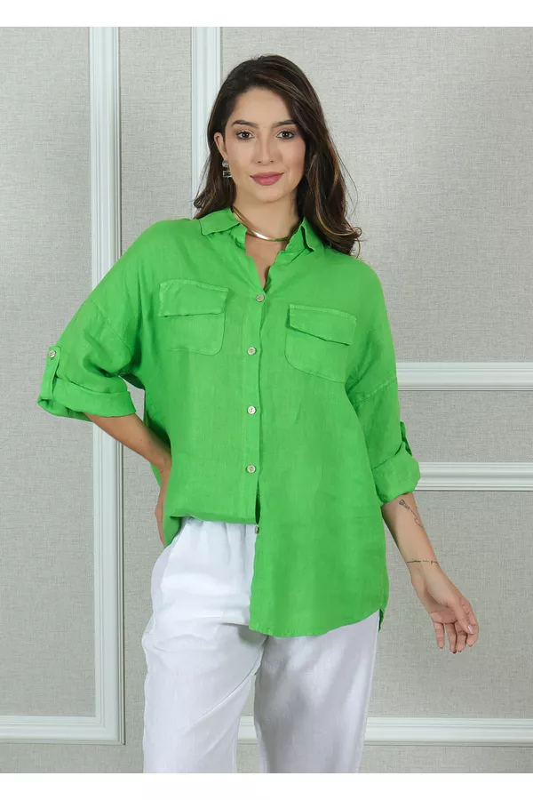 Camisa Clássica Linho Italiano Verde Maçã - Loja Linho Italiano