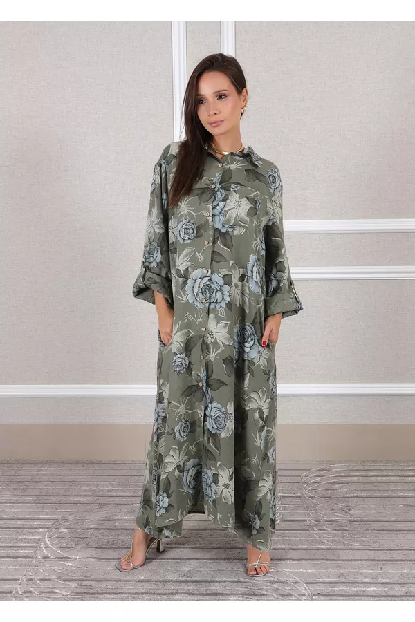 Chemise Luiza Linho Italiano Verde Militar - Loja Linho Italiano