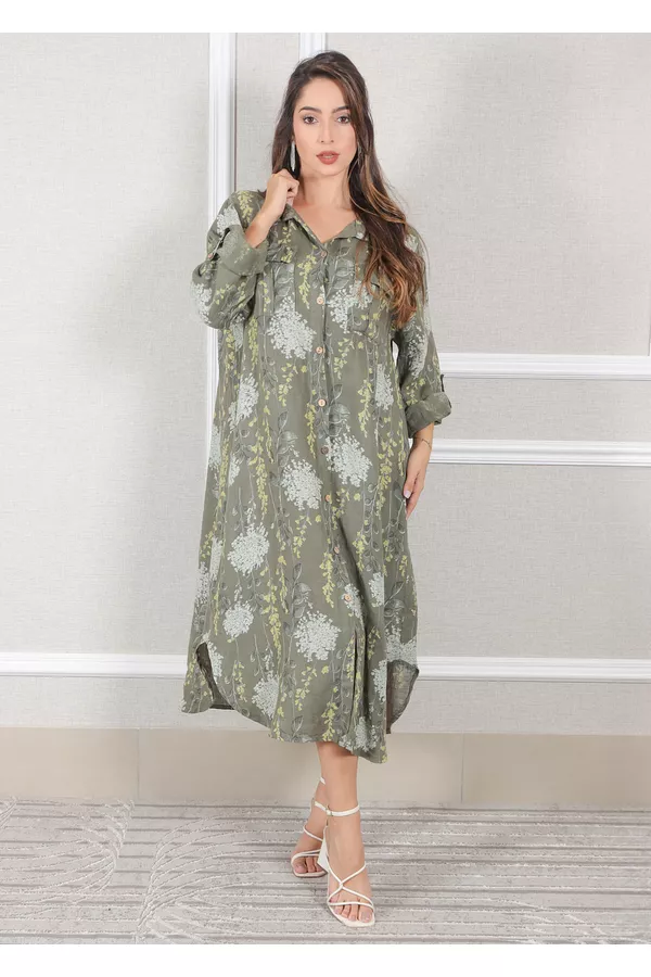 Chemise Agnes Linho Italiano Verde Militar - Loja Linho Italiano