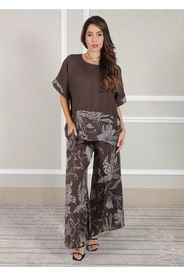 Conjunto Eva Linho Italiano Marrom - Loja Linho Italiano