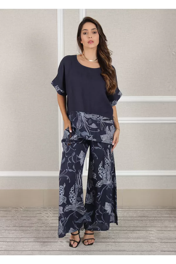 Conjunto Eva Linho Italiano Azul Marinho - Loja Linho Italiano