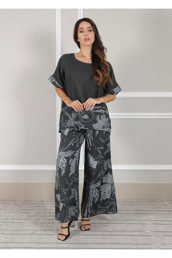 Conjunto Eva Linho Italiano Chumbo - Loja Linho Italiano
