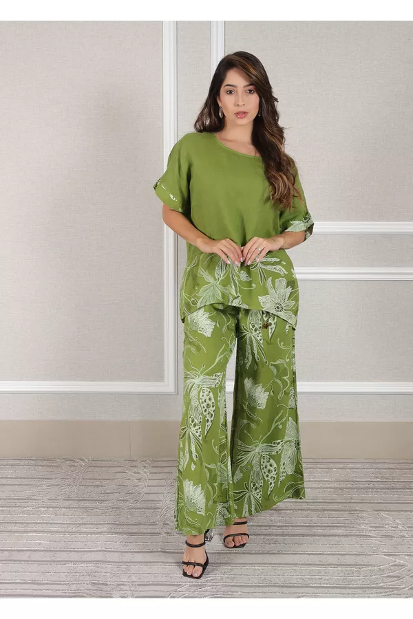 Conjunto Eva Linho Italiano Verde Pistache - Loja Linho Italiano