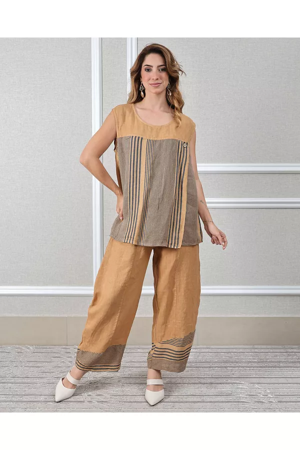 Conjunto Cora Linho Italiano Caramelo - Loja Linho Italiano
