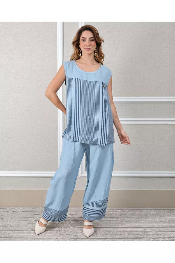 Conjunto Cora Linho Italiano Azul Hortência - Loja Linho Italiano