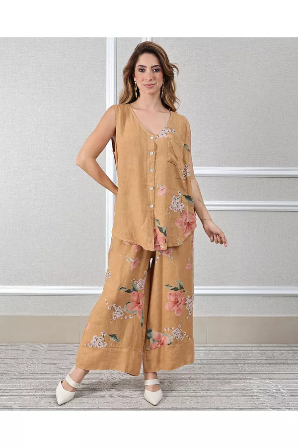Conjunto Marisol Linho Italiano Caramelo - Loja Linho Italiano