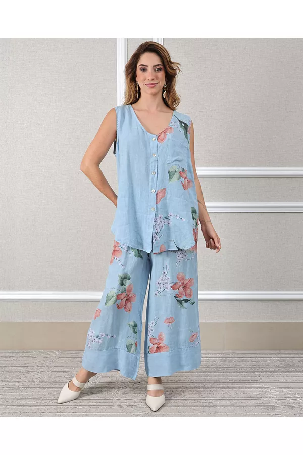 Conjunto Marisol Linho Italiano Azul Hortência - Loja Linho Italiano