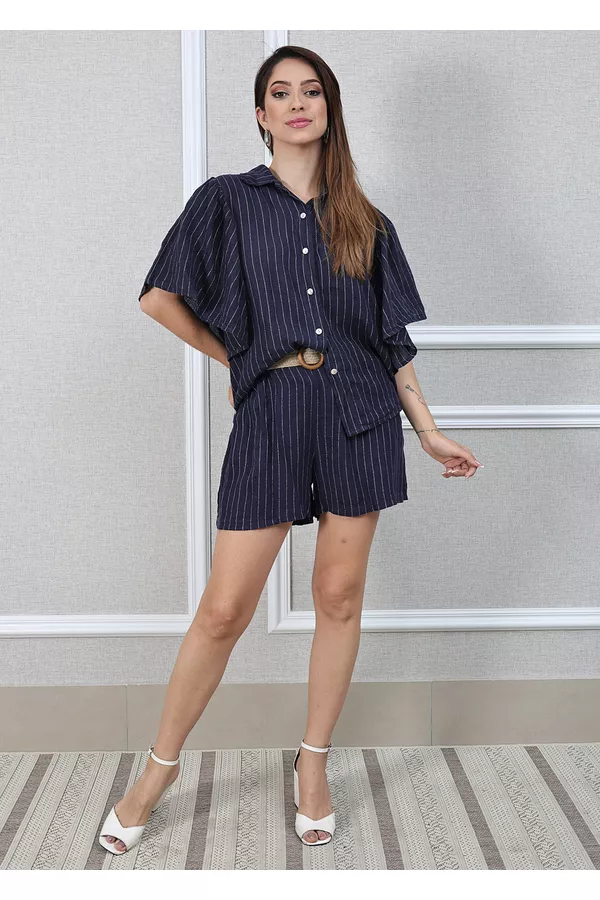 Conjunto Marcela Linho Italiano Azul Marinho - Loja Linho Italiano