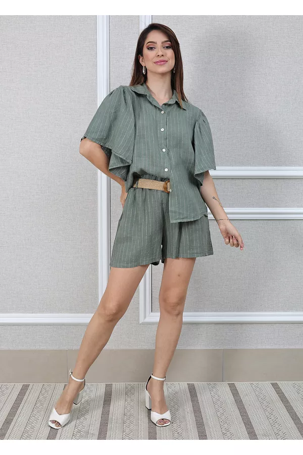 Conjunto Marcela Linho Italiano Verde Militar - Loja Linho Italiano