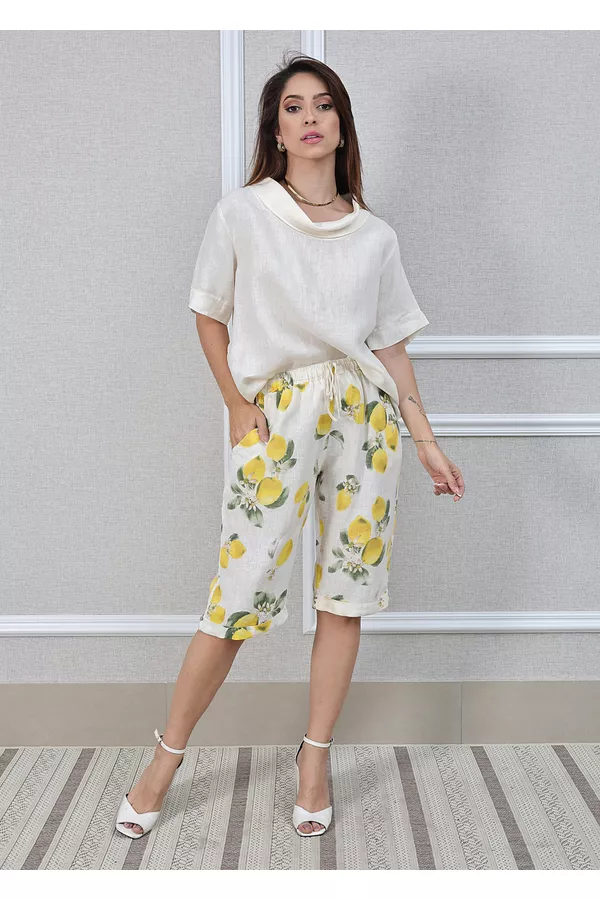 Conjunto Julia Linho Italiano Coleção Positano Cre... - Loja Linho Italiano