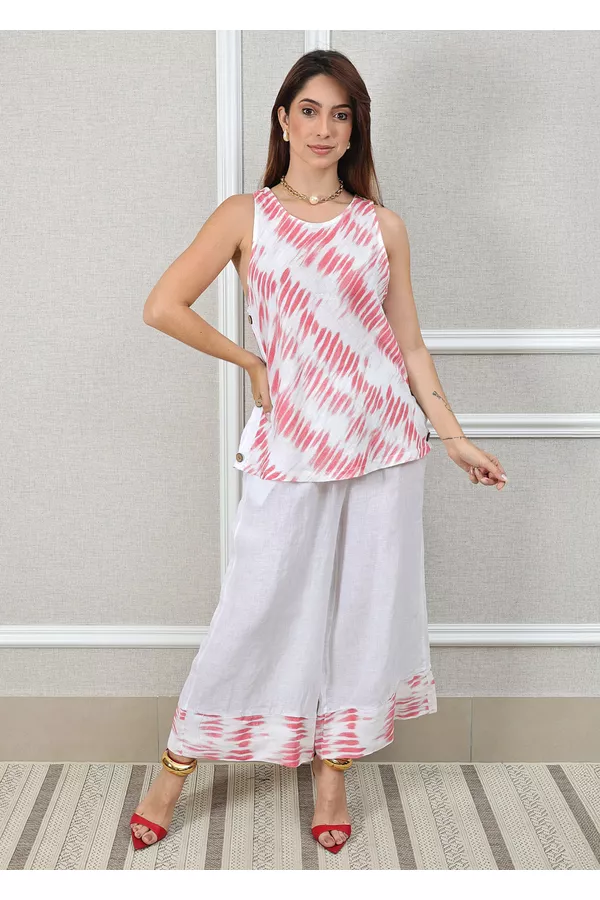 Conjunto Matilde Linho Italiano Branco/Rosa - Loja Linho Italiano