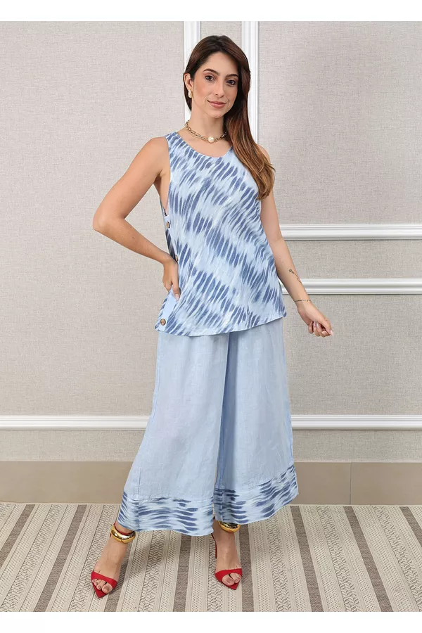 Conjunto Matilde Linho Italiano Azul Hortência - Loja Linho Italiano
