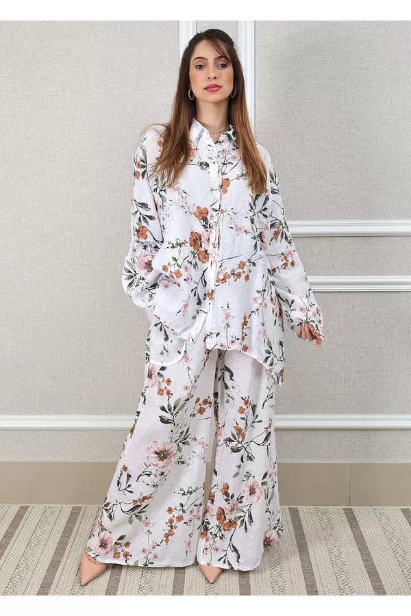 Conjunto Angela Linho Italiano Branco - Loja Linho Italiano