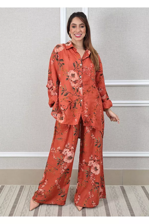Conjunto Angela Linho Italiano Terracota - Loja Linho Italiano