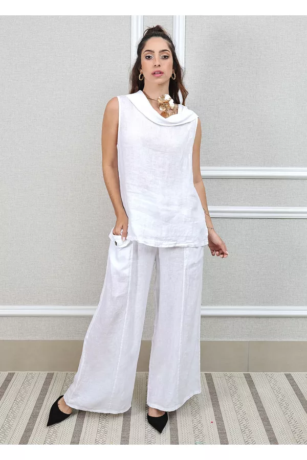 Conjunto Marina Linho Italiano Branco - Loja Linho Italiano