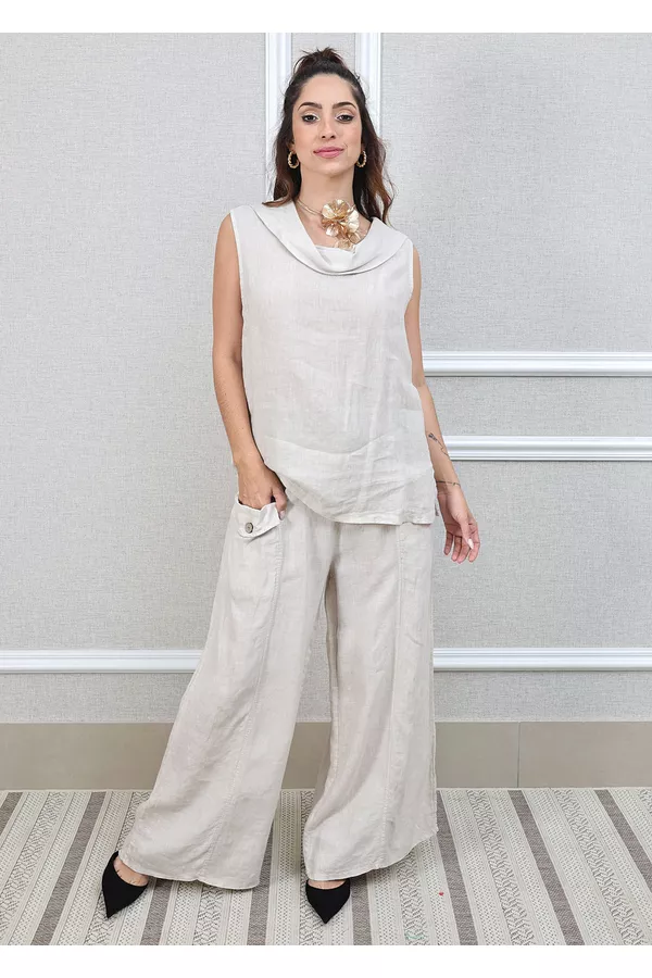 Conjunto Marina Linho Italiano Bege - Loja Linho Italiano