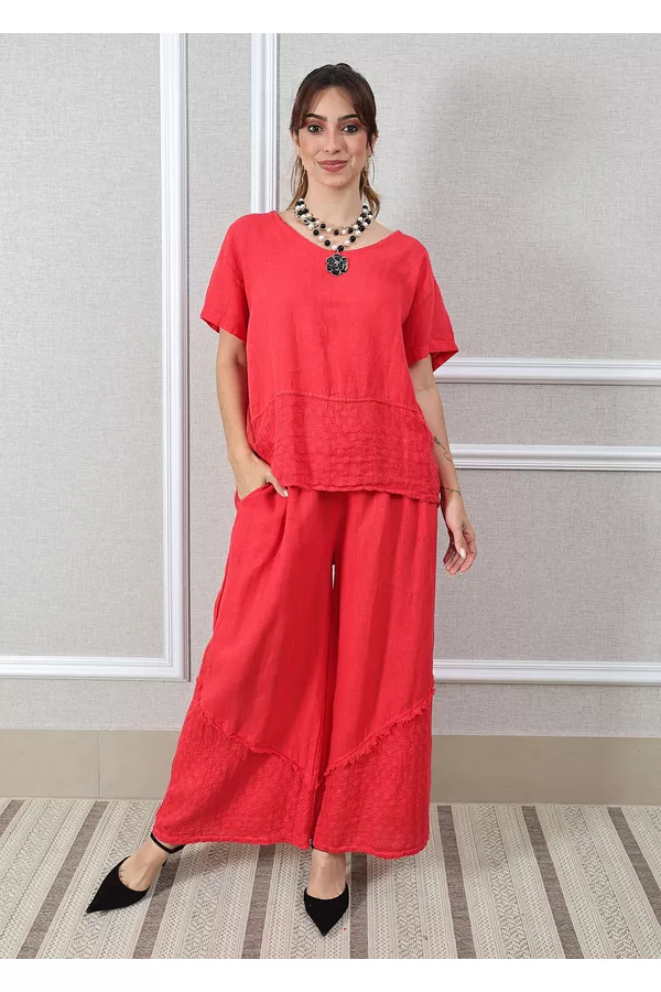 Conjunto Gisela Linho Italiano Vermelho - Loja Linho Italiano