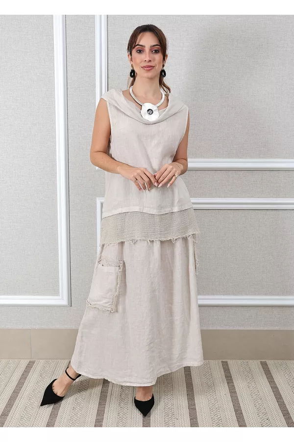 Conjunto Solange Linho Italiano Bege - Loja Linho Italiano