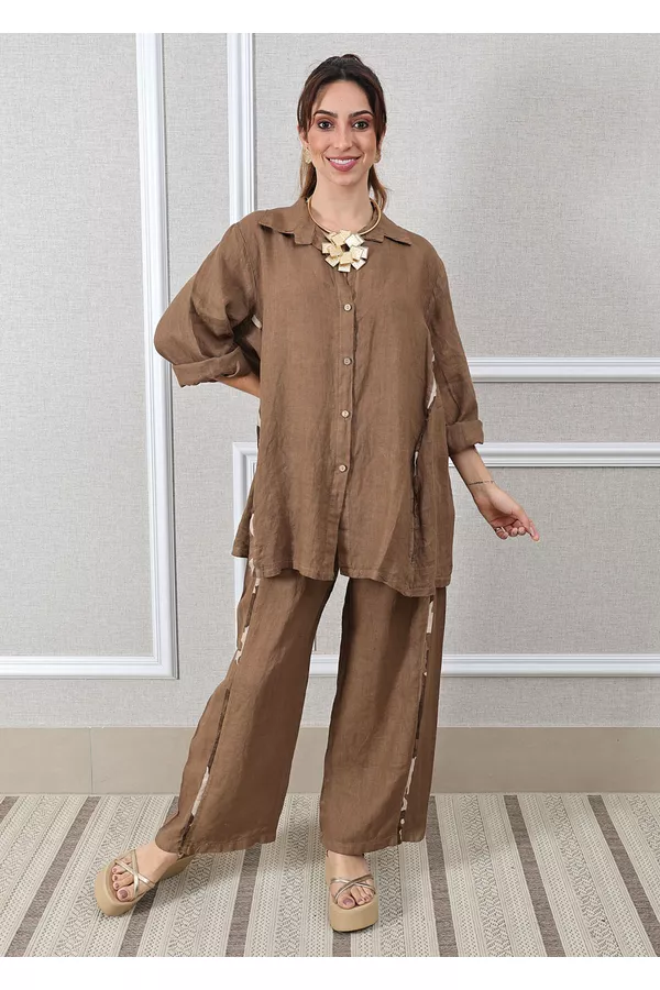 Conjunto Antonia Linho Italiano Caramelo - Loja Linho Italiano