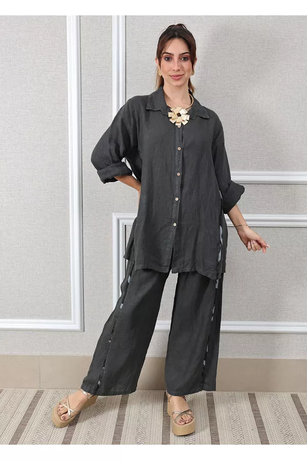 Conjunto Antonia Linho Italiano Chumbo - Loja Linho Italiano