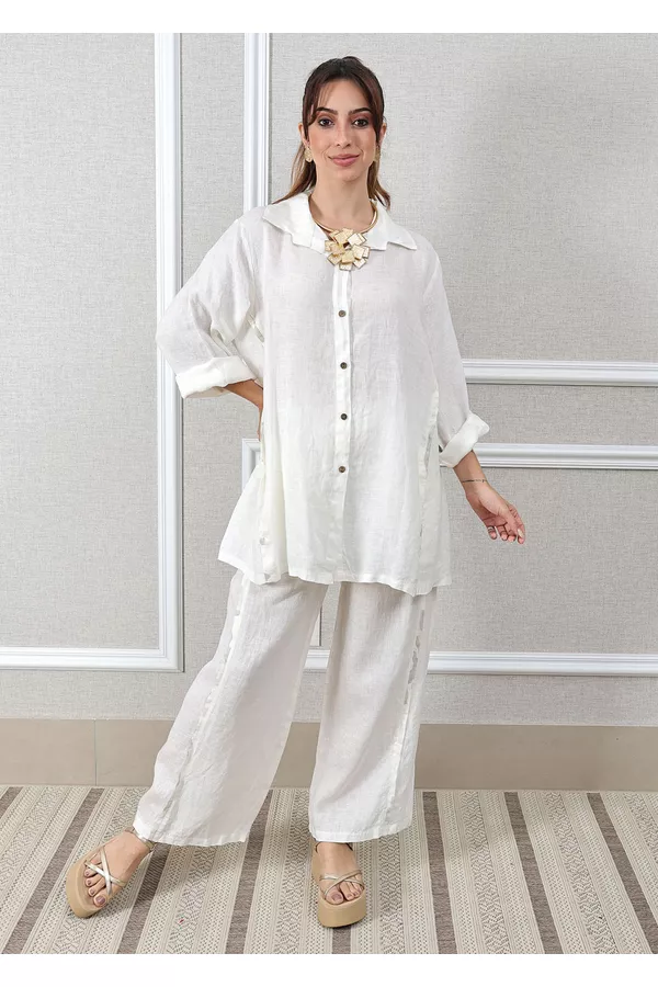 Conjunto Antonia Linho Italiano Off White - Loja Linho Italiano