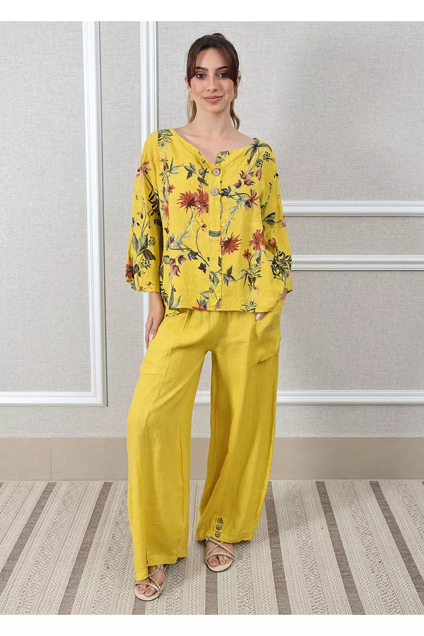 Conjunto Pamela Linho Italiano Mostarda - Loja Linho Italiano