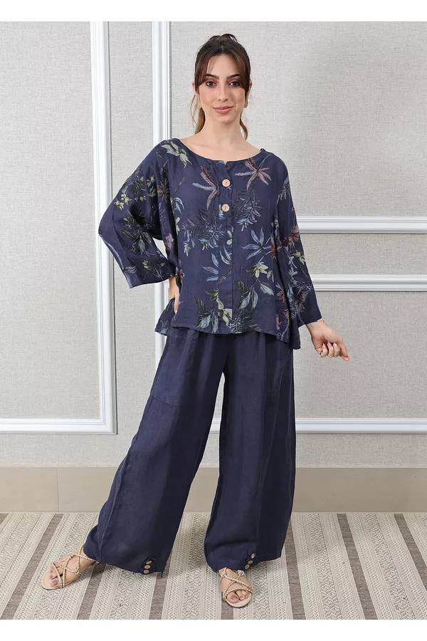Conjunto Pamela Linho Italiano Azul Marinho - Loja Linho Italiano