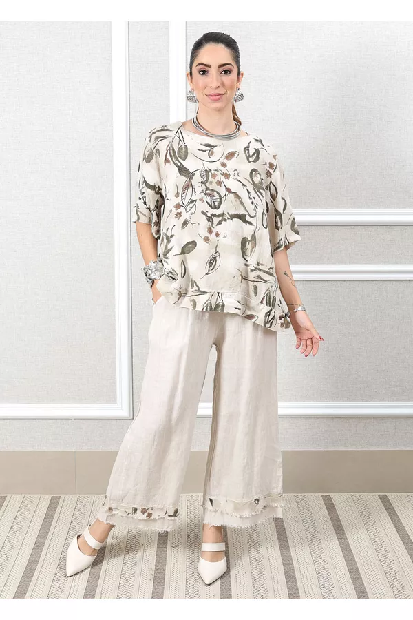 Conjunto Carla Linho Italiano Bege - Loja Linho Italiano