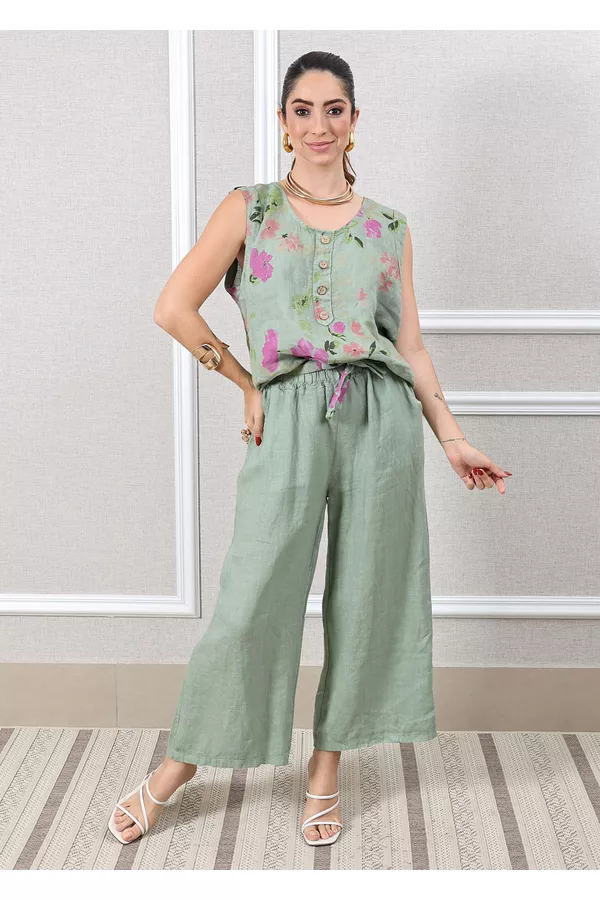 Conjunto Rebeca Linho Italiano Verde Menta - Loja Linho Italiano