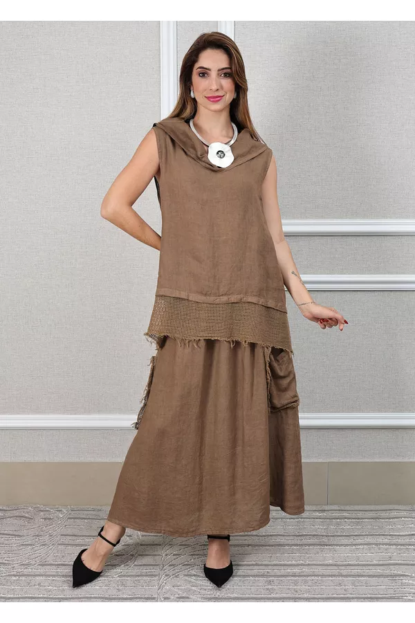 Conjunto Solange Linho Italiano Caramelo - Loja Linho Italiano