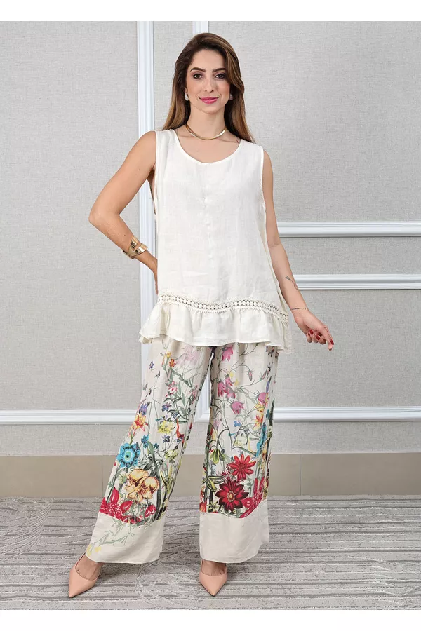 Conjunto Catarina Linho Italiano Off White - Loja Linho Italiano