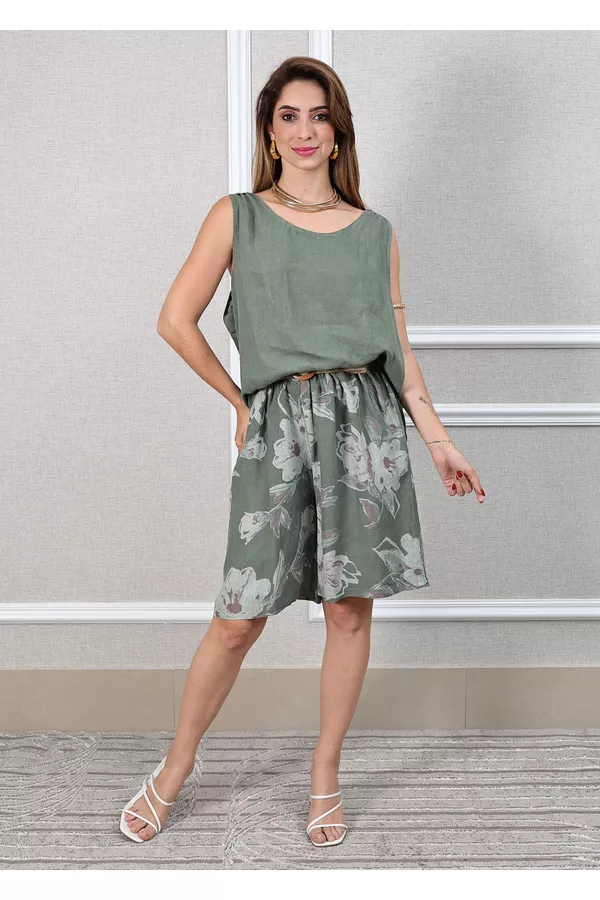 Conjunto Livia Linho Italiano Verde Militar - Loja Linho Italiano