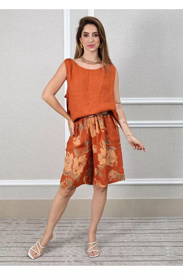 Conjunto Livia Linho Italiano Terracota - Loja Linho Italiano