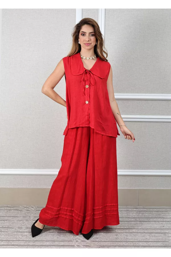 Conjunto Manuela Linho Italiano Vermelho - Loja Linho Italiano