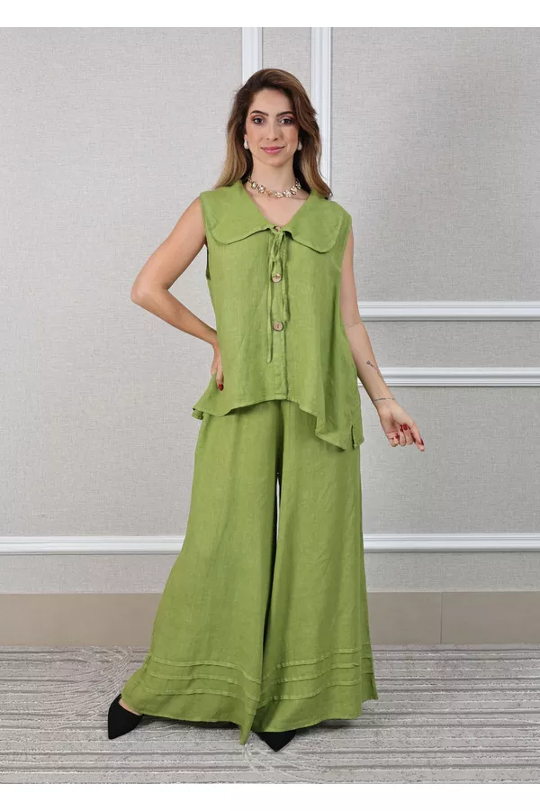 Conjunto Manuela Linho Italiano Verde Pistache - Loja Linho Italiano