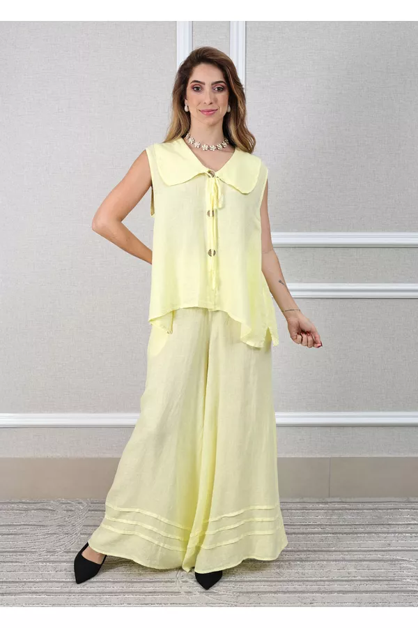 Conjunto Manuela Linho Italiano Amarelo - Loja Linho Italiano