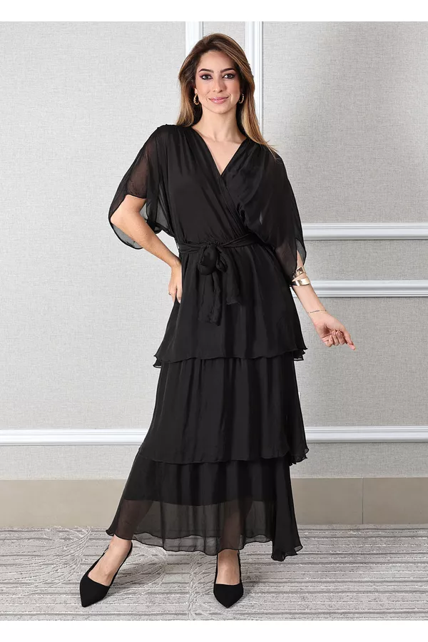 Vestido Stella Seda Italiana Preto - Loja Linho Italiano