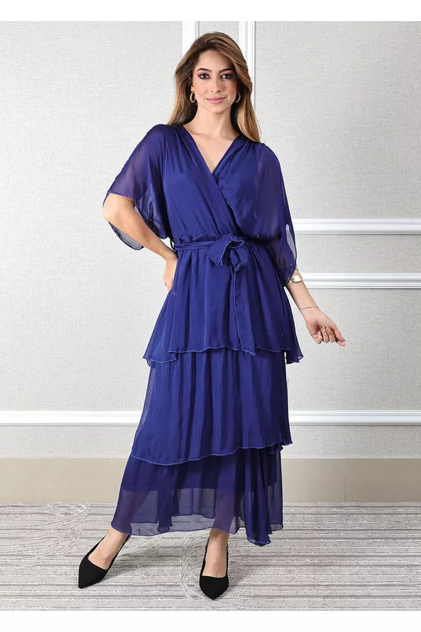 Vestido Stella Seda Italiana Azul Royal - Loja Linho Italiano