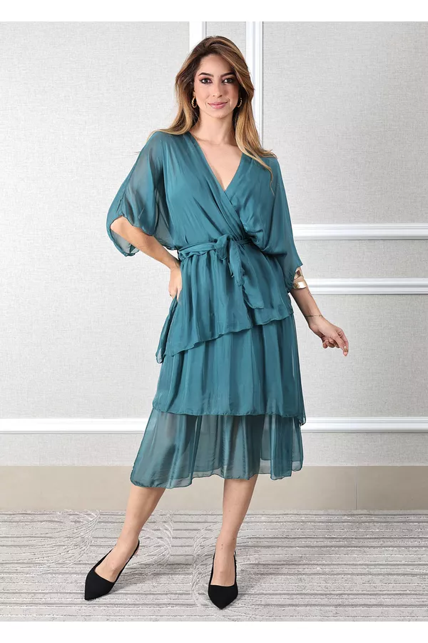 Vestido Stella Seda Italiana Petróleo - Loja Linho Italiano