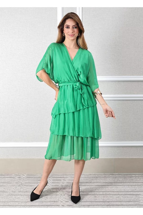 Vestido Stella Seda Italiana Verde Bandeira - Loja Linho Italiano